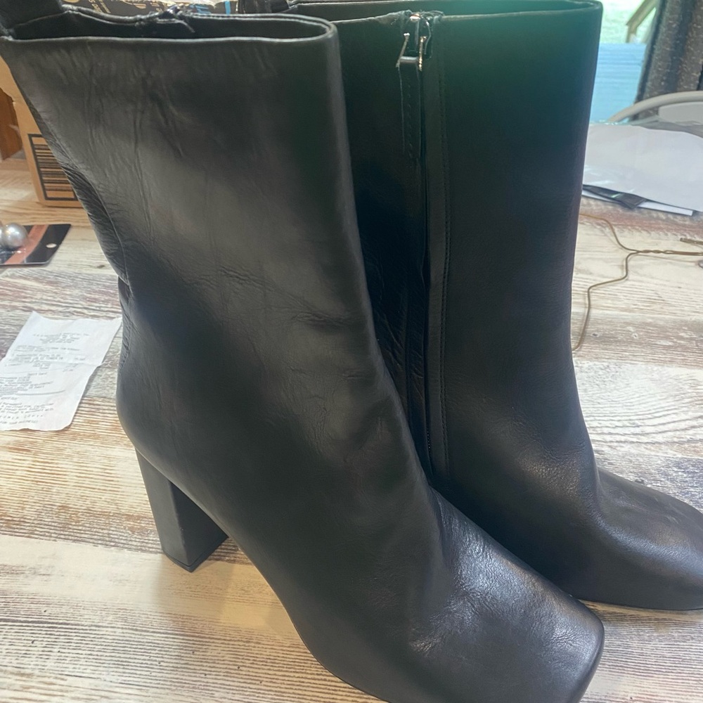 Franco Sarto Binnie Ankle Boots, Black Leather, Women's 8.5 M